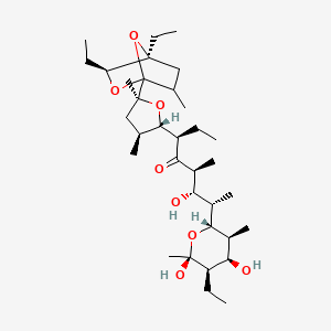 molecular formula C34H60O8 B12734253 (3R,5S,6S,7S)-3-[(2S,3S,5S)-5-[(3S,4S)-3,4-diethyl-6-methyl-2,7-dioxabicyclo[2.2.1]heptan-1-yl]-3,5-dimethyloxolan-2-yl]-7-[(2R,3S,4R,5R,6S)-5-ethyl-4,6-dihydroxy-3,6-dimethyloxan-2-yl]-6-hydroxy-5-methyloctan-4-one 