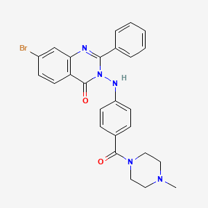 molecular formula C26H24BrN5O2 B12734305 Piperazine, 1-(4-((7-bromo-4-oxo-2-phenyl-3(4H)-quinazolinyl)amino)benzoyl)-4-methyl- CAS No. 131604-16-5