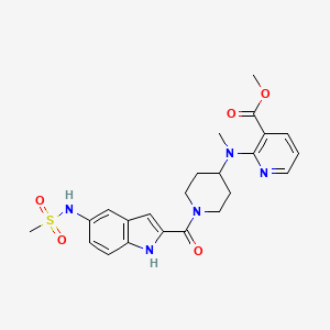 molecular formula C23H27N5O5S B12735044 3-Pyridinecarboxylic acid, 2-(methyl(1-((5-((methylsulfonyl)amino)-1H-indol-2-yl)carbonyl)-4-piperidinyl)amino)-, methyl ester CAS No. 179557-42-7