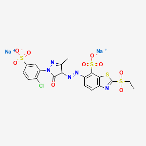 molecular formula C19H14ClN5Na2O9S4 B12735120 Disodium 6-((1-(2-chloro-5-sulphonatophenyl)-4,5-dihydro-3-methyl-5-oxo-1H-pyrazol-4-yl)azo)-2-(ethylsulphonyl)benzothiazole-7-sulphonate CAS No. 83400-24-2