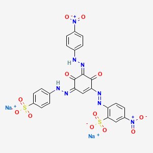 molecular formula C24H14N8Na2O12S2 B12735122 Disodium 2-((2,4-dihydroxy-3-((4-nitrophenyl)azo)-5-((4-sulphonatophenyl)azo)phenyl)azo)-5-nitrobenzenesulphonate CAS No. 85631-85-2