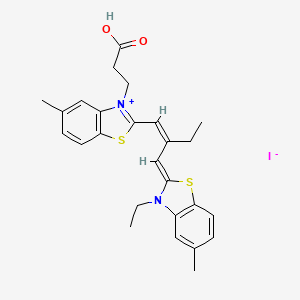 molecular formula C26H29IN2O2S2 B12735197 3-(2-Carboxyethyl)-2-(2-((3-ethyl-5-methyl-3H-benzothiazol-2-ylidene)methyl)but-1-enyl)-5-methylbenzothiazolium iodide CAS No. 37422-04-1