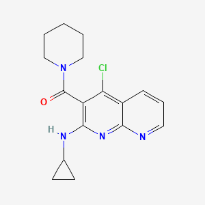 molecular formula C17H19ClN4O B12735213 Piperidine, 1-((4-chloro-3-(cyclopropylamino)-1,8-naphthyridin-3-yl)carbonyl)- CAS No. 156992-03-9