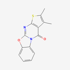 molecular formula C14H10N2O2S B12735269 13,14-dimethyl-8-oxa-12-thia-1,10-diazatetracyclo[7.7.0.02,7.011,15]hexadeca-2,4,6,9,11(15),13-hexaen-16-one CAS No. 159852-67-2