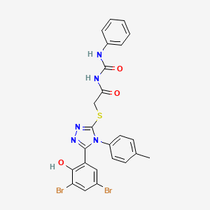 molecular formula C24H19Br2N5O3S B12735318 Acetamide, 2-((5-(3,5-dibromo-2-hydroxyphenyl)-4-(4-methylphenyl)-4H-1,2,4-triazol-3-yl)thio)-N-((phenylamino)carbonyl)- CAS No. 97399-34-3