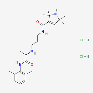 molecular formula C23H38Cl2N4O2 B12735402 1H-Pyrrole-3-carboxamide, 2,5-dihydro-N-(3-((2-((2,6-dimethylphenyl)amino)-1-methyl-2-oxoethyl)amino)propyl)-2,2,5,5-tetramethyl-, dihydrochloride CAS No. 102132-23-0