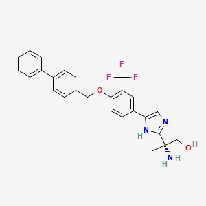 molecular formula C26H24F3N3O2 B12735419 1H-Imidazole-2-ethanol, beta-amino-5-(4-((1,1'-biphenyl)-4-ylmethoxy)-3-(trifluoromethyl)phenyl)-beta-methyl-, (betaR)- CAS No. 911412-31-2