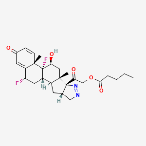 molecular formula C27H34F2N2O5 B12735460 6alpha,9-Difluoro-5',16beta-dihydro-11beta,21-dihydroxypregna-1,4-dieno(17,16-c)pyrazole-3,20-dione 21-valerate CAS No. 94135-38-3