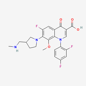 molecular formula C23H22F3N3O4 B12735474 1-(2,4-Difluorophenyl)-6-fluoro-8-methoxy-7-{3-[(methylamino)methyl]pyrrolidin-1-yl}-4-oxo-1,4-dihydroquinoline-3-carboxylic acid CAS No. 182869-22-3