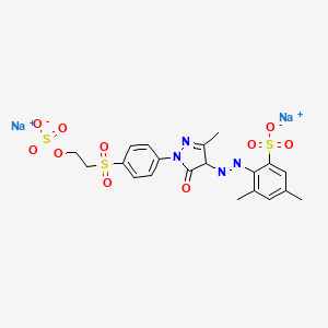 molecular formula C20H20N4Na2O10S3 B12735495 4-((4,5-Dihydro-3-methyl-5-oxo-1-(4-((2-(sulphooxy)ethyl)sulphonyl)phenyl)-1H-pyrazol-4-yl)azo)-m-xylene-5-sulphonic acid, sodium salt CAS No. 93904-43-9