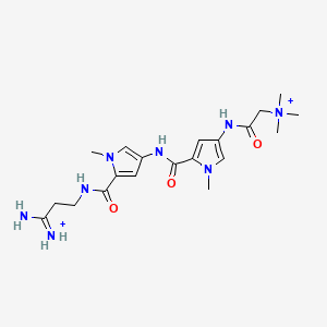 molecular formula C20H32N8O3+2 B12735599 Ammonium, (1-amino-3-(((1-methyl-4-(((1-methyl-4-(((trimethylammonio)acetyl)amino)-1H-pyrrol-2-yl)carbonyl)amino)-1H-pyrrol-2-yl)carbonyl)amino)propylidene)- CAS No. 101772-52-5