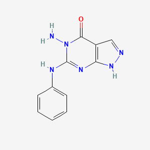 molecular formula C11H10N6O B12735606 4H-Pyrazolo(3,4-d)pyrimidin-4-one, 1,5-dihydro-5-amino-6-(phenylamino)- CAS No. 141300-17-6