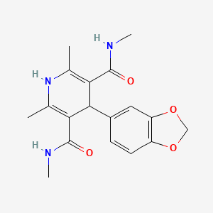 molecular formula C18H21N3O4 B12735642 3,5-Pyridinedicarboxamide, 1,4-dihydro-4-(1,3-benzodioxol-5-yl)-N,N',2,6-tetramethyl- CAS No. 161771-89-7