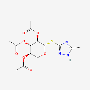 molecular formula C14H19N3O7S B12735888 beta-D-Xylopyranoside, 5-methyl-1H-1,2,4-triazol-3-yl 1-thio-, 2,3,4-triacetate CAS No. 116509-51-4