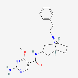 molecular formula C21H27N5O2 B12735946 2-Amino-4-methoxy-N-(8-phenethyl-3-beta-nortropanyl)-5-pyrimidinecarboxamide CAS No. 91595-96-9