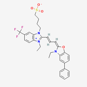 3-Ethyl-2-(3-(1-ethyl-1,3-dihydro-3-(4-sulphonatobutyl)-5-(trifluoromethyl)-2H-benzimidazol-2-ylidene)prop-1-enyl)-5-phenylbenzoxazolium