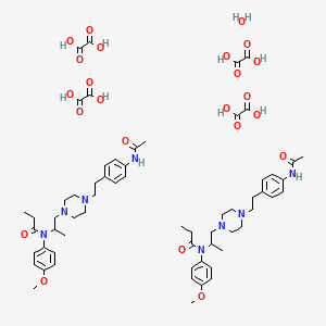 molecular formula C62H86N8O23 B12736103 N-[1-[4-[2-(4-acetamidophenyl)ethyl]piperazin-1-yl]propan-2-yl]-N-(4-methoxyphenyl)propanamide;oxalic acid;hydrate CAS No. 91098-80-5