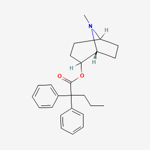 molecular formula C25H31NO2 B12736173 1-alpha-H,5-alpha-H-Tropan-2-alpha-ol, 2,2-diphenylvalerate (ester), (+)- CAS No. 87395-52-6