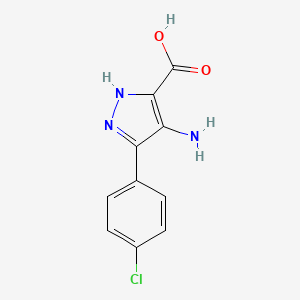 molecular formula C10H8ClN3O2 B12736236 1H-Pyrazole-3-carboxylic acid, 4-amino-5-(4-chlorophenyl)- CAS No. 91857-74-8