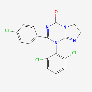 molecular formula C17H11Cl3N4O B12736283 2-(p-Chlorophenyl)-1-(2,6-dichlorophenyl)-1,4,6,7-tetrahydro-4-oxo-imidazo-(1,2-a)-S-triazine CAS No. 54436-17-8