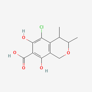 molecular formula C12H13ClO5 B12736316 3,4-Dihydro-5-chloro-6,8-dihydroxy-3,4-dimethyl-1H-2-benzopyran-7-carboxylic acid CAS No. 142689-02-9