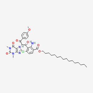 molecular formula C40H52ClN5O7 B12736333 Hexadecyl 4-chloro-3-(3-(4-methoxyphenyl)-1,3-dioxo-2-(1,2,3,6-tetrahydro-1,3-dimethyl-2,6-dioxo-7H-purin-7-yl)propyl)anthranilate CAS No. 61526-69-0