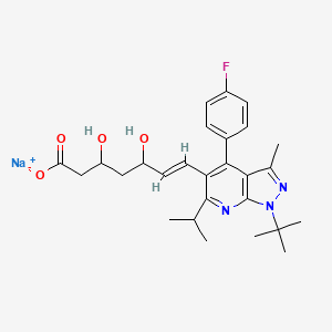 molecular formula C27H33FN3NaO4 B12736349 6-Heptenoic acid, 3,5-dihydroxy-7-(1-(1,1-dimethylethyl)-4-(4-fluorophenyl)-3-methyl-6-(1-methylethyl)-1H-pyrazolo(3,4-b)pyridin-5-yl)-, monosodium salt CAS No. 126274-01-9