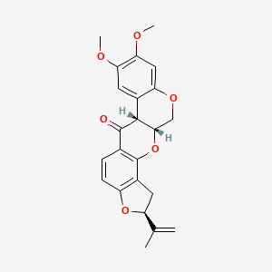 molecular formula C23H22O6 B12736360 (1)Benzopyrano(3,4-b)furo(2,3-h)(1)benzopyran-6(6aH)-one, 1,2,12,12a-tetrahydro-8,9-dimethoxy-2-(1-methylethenyl)-, (2S-(2alpha,6aalpha,12aalpha))- CAS No. 54141-69-4