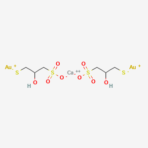 molecular formula C6H12Au2CaO8S4 B12736439 Calcium 3-aurothio-2-propanol-1-sulfonate CAS No. 5743-29-3