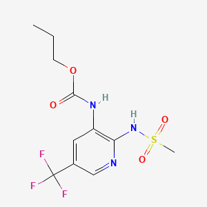 molecular formula C11H14F3N3O4S B12736461 Carbamic acid, (2-((methylsulfonyl)amino)-5-(trifluoromethyl)-3-pyridinyl)-, propyl ester CAS No. 141283-60-5