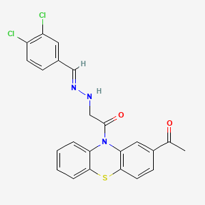 molecular formula C23H17Cl2N3O2S B12736500 2-Acetyl-10-((((3,4-dichlorophenyl)methylene)hydrazino)acetyl)-10H-phenothiazine CAS No. 89258-08-2