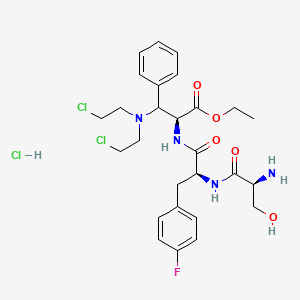 molecular formula C27H36Cl3FN4O5 B12736781 Ethyl 3-(bis(2-chloroethyl)amino)-N-(4-fluoro-N-L-seryl-3-phenyl-L-alanyl)-3-phenyl-L-alaninate monohydrochloride CAS No. 84434-77-5