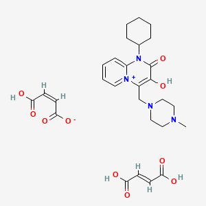 molecular formula C28H36N4O10 B12736917 (E)-but-2-enedioic acid;1-cyclohexyl-3-hydroxy-4-[(4-methylpiperazin-1-yl)methyl]pyrido[1,2-a]pyrimidin-5-ium-2-one;(Z)-4-hydroxy-4-oxobut-2-enoate CAS No. 124068-73-1