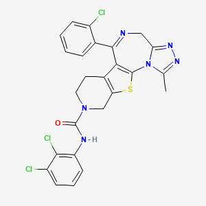 molecular formula C25H19Cl3N6OS B12736924 9-(2-chlorophenyl)-N-(2,3-dichlorophenyl)-3-methyl-17-thia-2,4,5,8,14-pentazatetracyclo[8.7.0.02,6.011,16]heptadeca-1(10),3,5,8,11(16)-pentaene-14-carboxamide CAS No. 132418-46-3