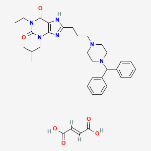 molecular formula C35H44N6O6 B12736991 8-[3-(4-benzhydrylpiperazin-1-yl)propyl]-1-ethyl-3-(2-methylpropyl)-7H-purine-2,6-dione;(E)-but-2-enedioic acid CAS No. 90749-60-3