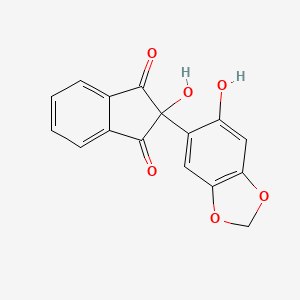 molecular formula C16H10O6 B12737082 1H-Indene-1,3(2H)-dione, 2-hydroxy-2-(6-hydroxy-1,3-benzodioxol-5-yl)- CAS No. 75840-20-9