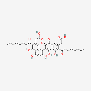 molecular formula C40H44O13 B12737088 (1,2'-Binaphthalene)-6',7-diacetic acid, 1',4'-dihydro-2,3',4,5,8'-pentahydroxy-1',4'-dioxo-6,7'-bis(1-oxooctyl)- CAS No. 877243-10-2