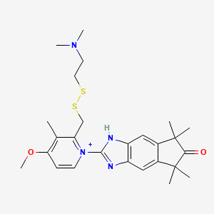 molecular formula C26H35N4O2S2+ B12737095 Pyridinium, 2-(((2-(dimethylamino)ethyl)dithio)methyl)-4-methoxy-3-methyl-1-(1,5,6,7-tetrahydro-5,5,7,7-tetramethyl-6-oxoindeno(5,6-d)imidazol-2-yl)- CAS No. 124473-55-8