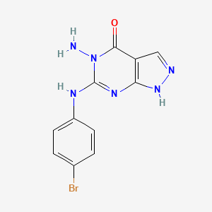 molecular formula C11H9BrN6O B12737106 4H-Pyrazolo(3,4-d)pyrimidin-4-one, 1,5-dihydro-5-amino-6-((4-bromophenyl)amino)- CAS No. 141300-20-1