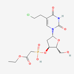 (((2R,3S,5R)-5-(5-(2-Chloro-ethyl)-2,4-dioxo-3,4-dihydro-2H-pyrimidin-1-yl)-2-hydroxymethyl-tetrahydro-furan-3-yloxy}-hydroxy-phosphoryl)acetic acid ethyl ester