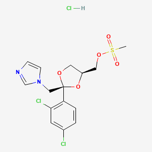 molecular formula C15H17Cl3N2O5S B12737320 cis-2-(2,4-Dichlorophenyl)-2-(1H-imidazol-1-ylmethyl)-1,3-dioxolane-4-ylmethyl methanesulphonate monohydrochloride CAS No. 84145-27-7