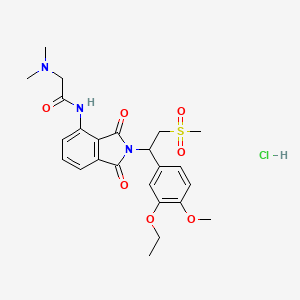 molecular formula C24H30ClN3O7S B12737526 Acetamide, 2-(dimethylamino)-N-(2-(1-(3-ethoxy-4-methoxyphenyl)-2-(methylsulfonyl)ethyl)-2,3-dihydro-1,3-dioxo-1H-isoindol-4-yl)-, monohydrochloride CAS No. 635705-64-5