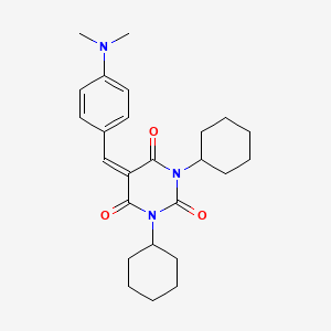 molecular formula C25H33N3O3 B12737859 2,4,6(1H,3H,5H)-Pyrimidinetrione, 1,3-dicyclohexyl-5-[[4-(dimethylamino)phenyl]methylene]- CAS No. 135936-92-4