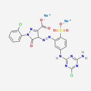 molecular formula C19H11Cl2N9Na2O6S B12738105 4-((5-((4-Amino-6-chloro-1,3,5-triazin-2-yl)amino)-2-sulphophenyl)azo)-1-(2-chlorophenyl)-4,5-dihydro-5-oxo-1H-pyrazole-3-carboxylicacid, sodium salt CAS No. 99670-22-1