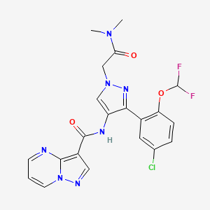 molecular formula C21H18ClF2N7O3 B12738751 N-[3-[5-chloro-2-(difluoromethoxy)phenyl]-1-[2-(dimethylamino)-2-oxoethyl]pyrazol-4-yl]pyrazolo[1,5-a]pyrimidine-3-carboxamide CAS No. 2252277-73-7