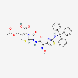 molecular formula C35H31N5O7S2 B12738774 (6R-(6alpha,7beta(Z)))-3-(Acetoxymethyl)-7-((methoxyimino)(2-(tritylamino)thiazol-4-yl)acetamido)-8-oxo-5-thia-1-azabicyclo(4.2.0)oct-2-ene-2-carboxylic acid CAS No. 64485-92-3