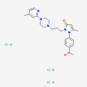 molecular formula C25H34Cl3N5O2 B12738791 3H-Pyrazol-3-one, 1,2-dihydro-1-(4-acetylphenyl)-5-methyl-2-(3-(4-(4-methyl-2-pyridinyl)-1-piperazinyl)propyl)-, trihydrochloride CAS No. 104417-31-4