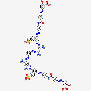 molecular formula C78H56N22O14S2 B12738798 5,5'-(m-Phenylenebis(azo(4,6-diamino-m-phenylene)azo(6(or 7)-sulpho-1,4-naphthylene)azo-p-phenyleneiminocarbonyl-p-phenyleneazo))disalicylic acid CAS No. 56898-94-3