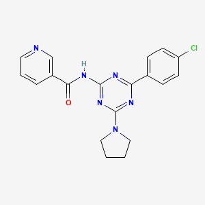 3-Pyridinecarboxamide, N-(4-(4-chlorophenyl)-6-(1-pyrrolidinyl)-1,3,5-triazin-2-yl)-