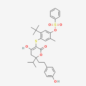 5-Tert-butyl-4-({6-hydroxy-2-[2-(4-hydroxyphenyl)ethyl]-4-oxo-2-(propan-2-yl)-3,4-dihydro-2h-pyran-5-yl}sulfanyl)-2-methylphenyl benzenesulfonate